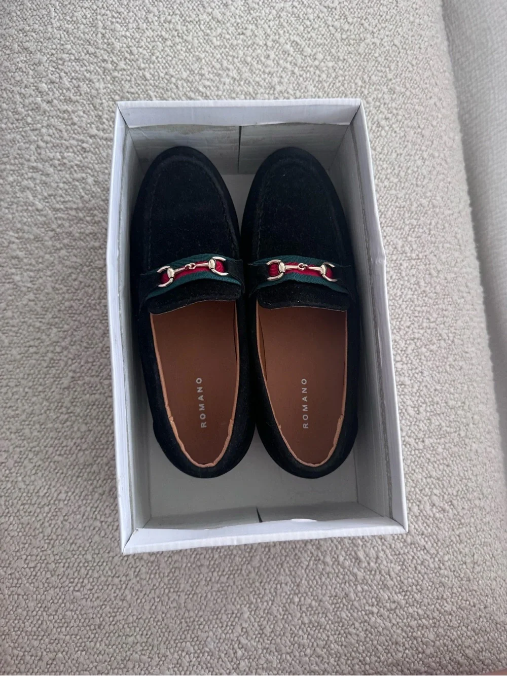 Romano Boys Black Faux Suede Horsebit Loafers with box 31/12.5
